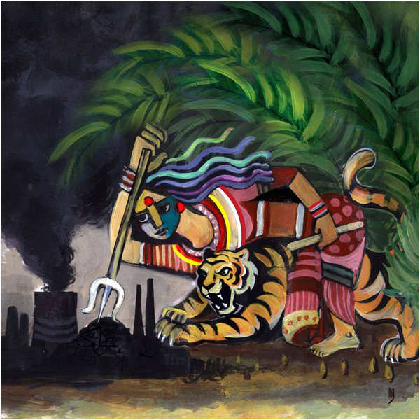 Artist Mita Mehedi's depiction of 'Ma Durga' defending Bengal from the Indo?-Bangladeshi thermal power project at Rampal