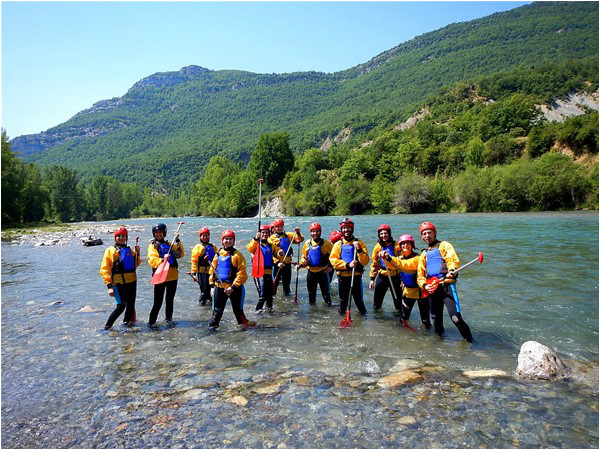 Our rafting group, ready to take on the Ara River