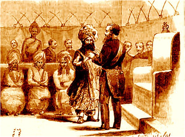 British Viceroy of India, Lord Lytton, presents a diamond ring to Mir Khudadad Khan