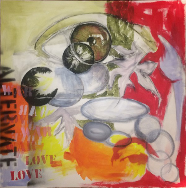 'Alternate love', on canvas, 3 x 3 inches - acrylic, graphite, charcoal, spray-paint