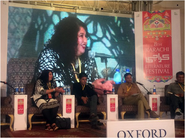 Saima Iram, short story writer from Lahore, was on the panel moderated by Mohammed Hanif