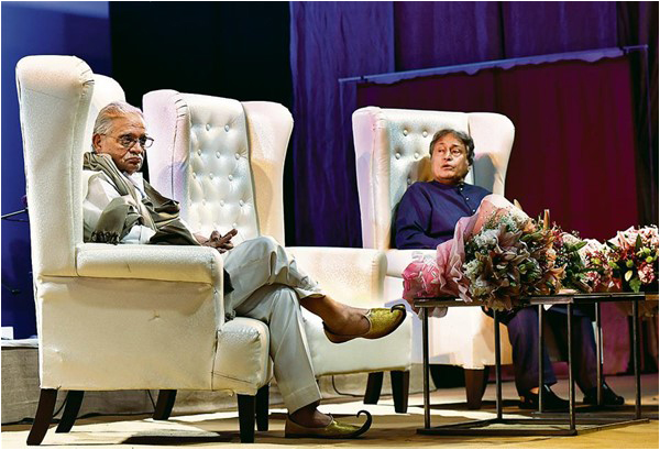 Two giants at the opening session - poet and film director Gulzar with Sarod maestro Amjad Ali Khan