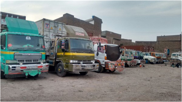 Once part of the bustling trade with Afghanistan, these trucks are currently awaiting the opening of the border crossing points