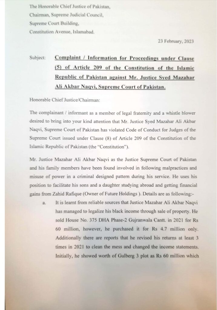 Reference Against Justice Mazahar Naqvi 